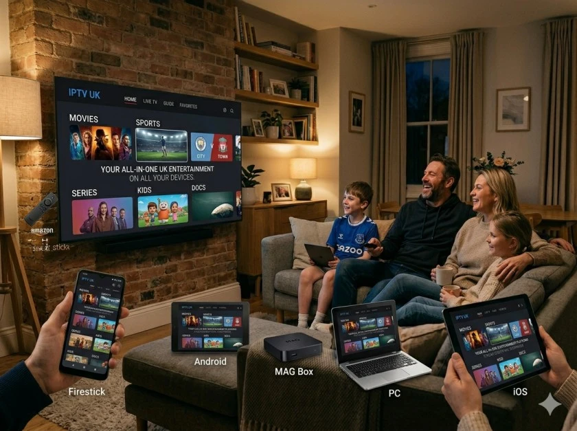 UK IPTV subscription working on all devices — Firestick, Smart TV, Android, iOS, MAG box, PC and Apple TV